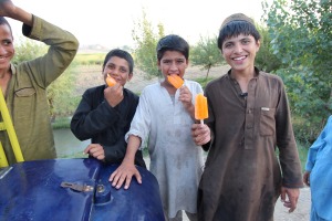 Jalalabad ice cream boys (left to right) Irfan, Saludin and Zabi. Picture supplied by George Gittoes.