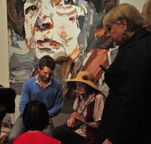 Ben Quilty and Margaret Olley, talking to the media in front of Quilty